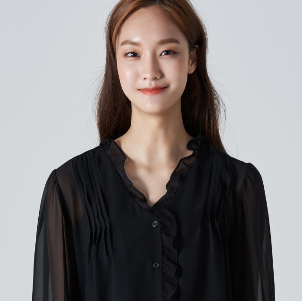 19FW See-through Frill Blouse – Black